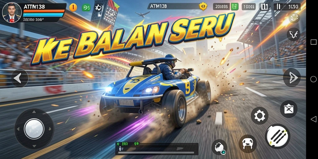 Tangkapan layar dari gameplay balapan di ATM138 yang mendebarkan.