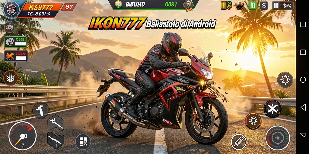 Screenshot gameplay IKON777 yang menunjukkan balapan motor yang seru.