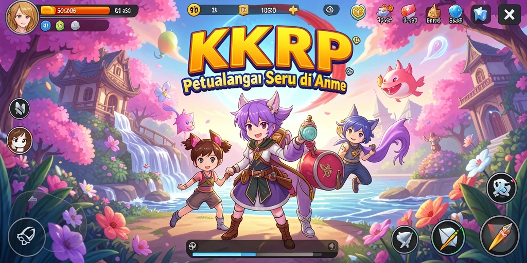 Tampilan gameplay menarik dengan karakter anime yang penuh warna.