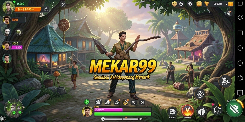 Screenshot gameplay MEKAR99 yang menunjukkan suasana kota yang ramai.