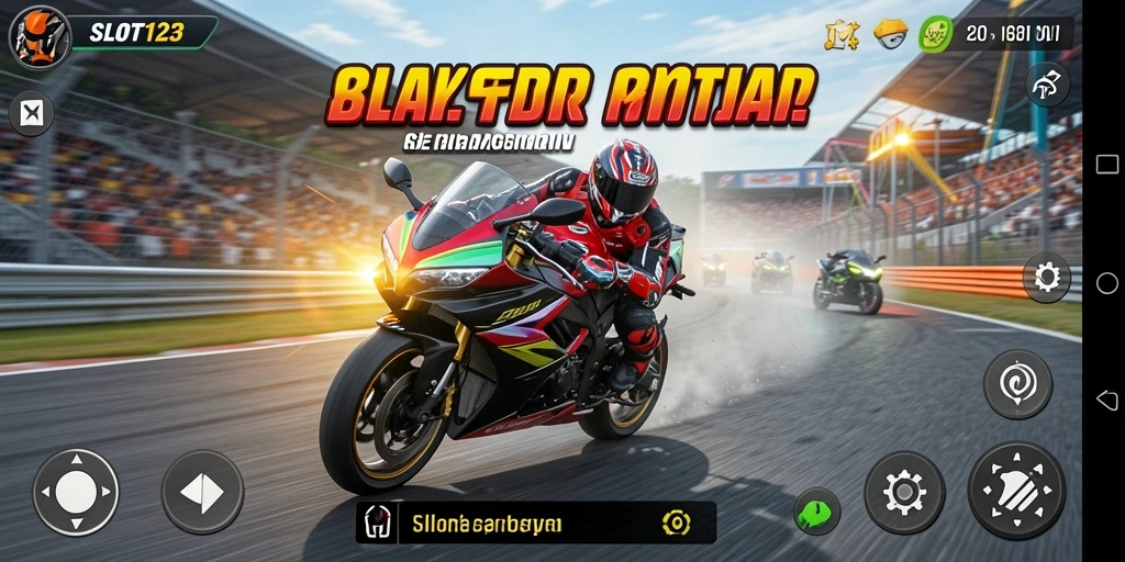 Screenshot menunjukkan gameplay mendebarkan dari balapan motor.